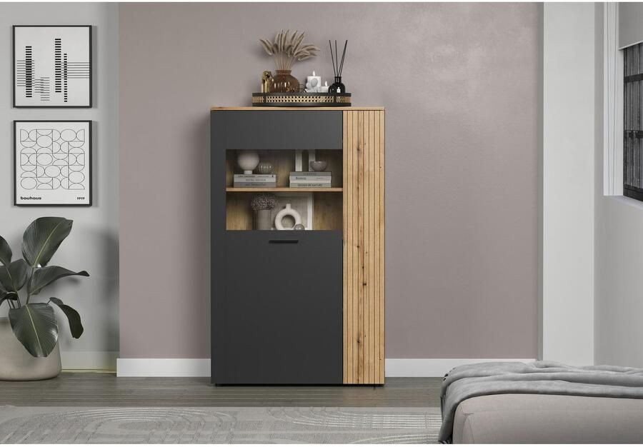 INOSIGN Highboard Estepona Vitrine met groeflook deuren links of rechts monteerbaar (1 stuk) - Foto 6