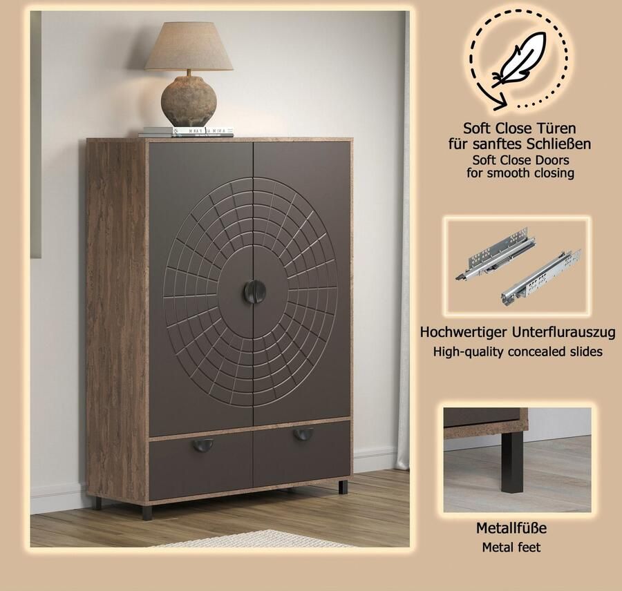 INOSIGN Highboard Fusion Opbergkast met bijzonder cirkelpatroon (B D H) 120 42 163 cm (1 stuk) - Foto 5