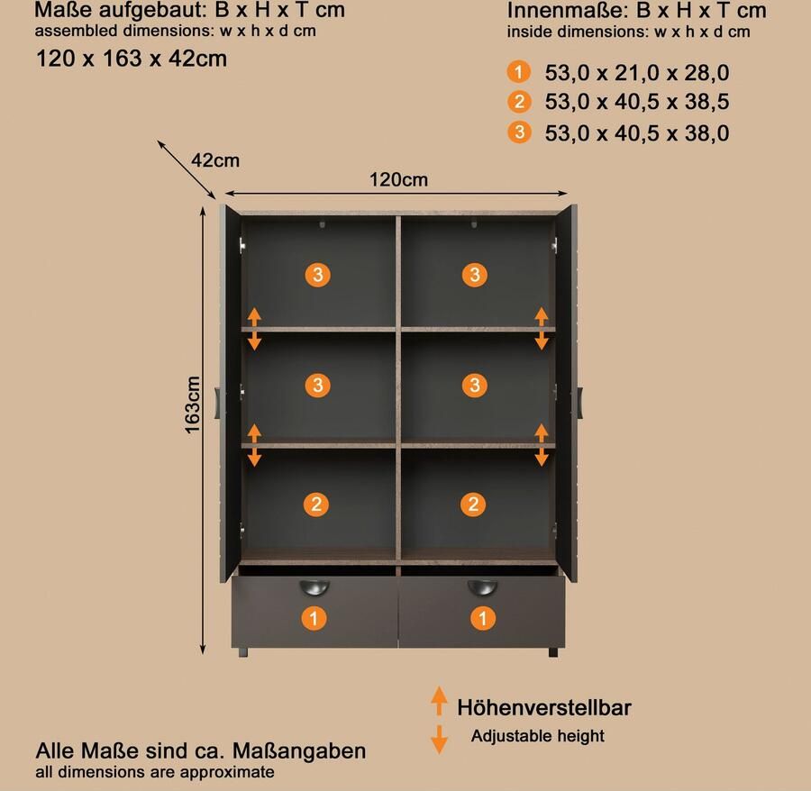 INOSIGN Highboard Fusion Opbergkast met bijzonder cirkelpatroon (B D H) 120 42 163 cm (1 stuk) - Foto 3