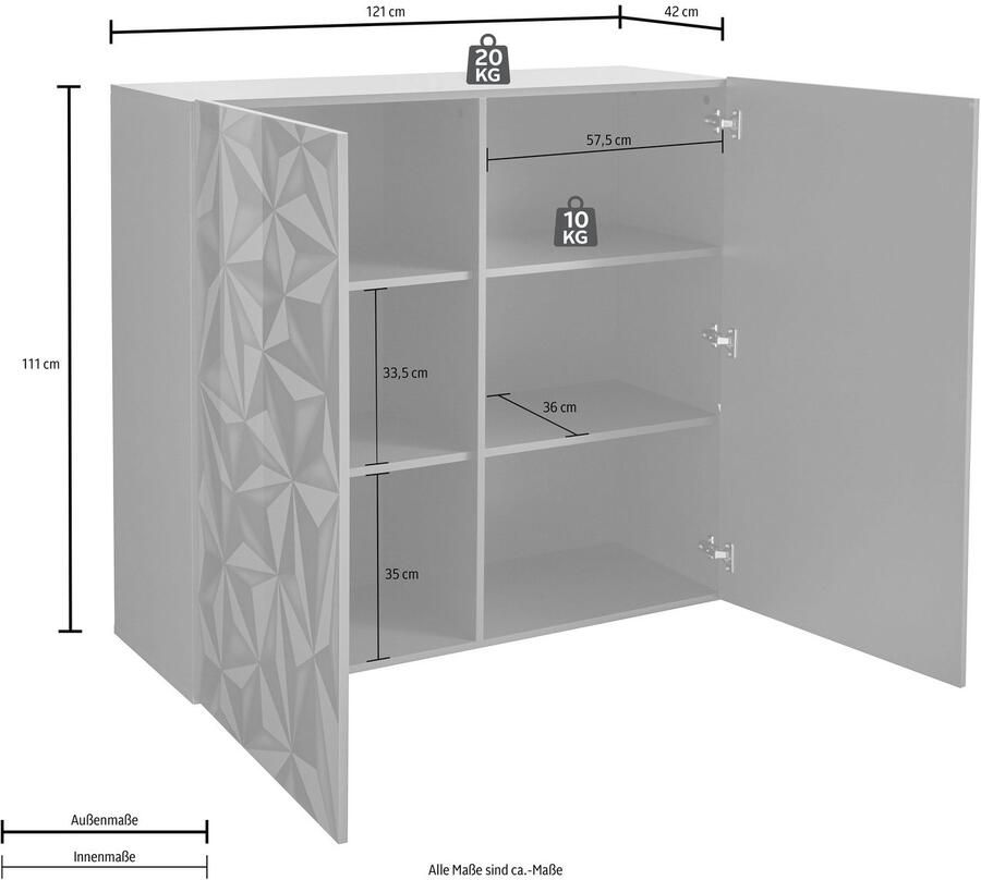 INOSIGN Highboard hoogte 111 cm breedte 121 cm dressoir 2 deuren hoog dressoir - Foto 4