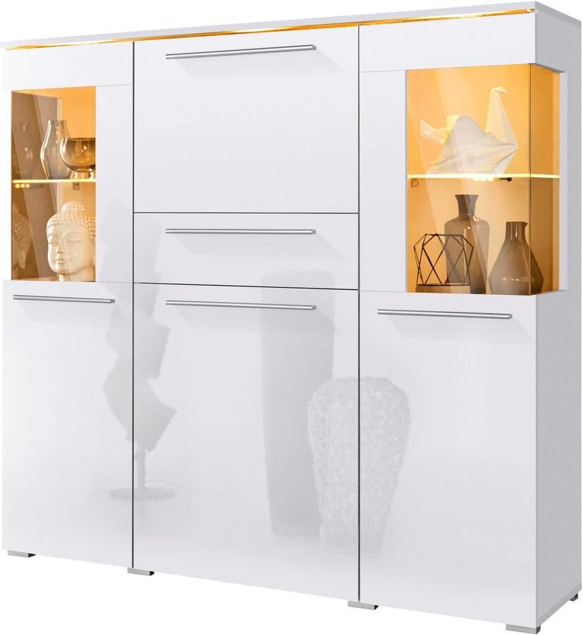INOSIGN Highboard India breedte 130cm stijlvolle hoge kast met 3 deuren klep en lade - Foto 2