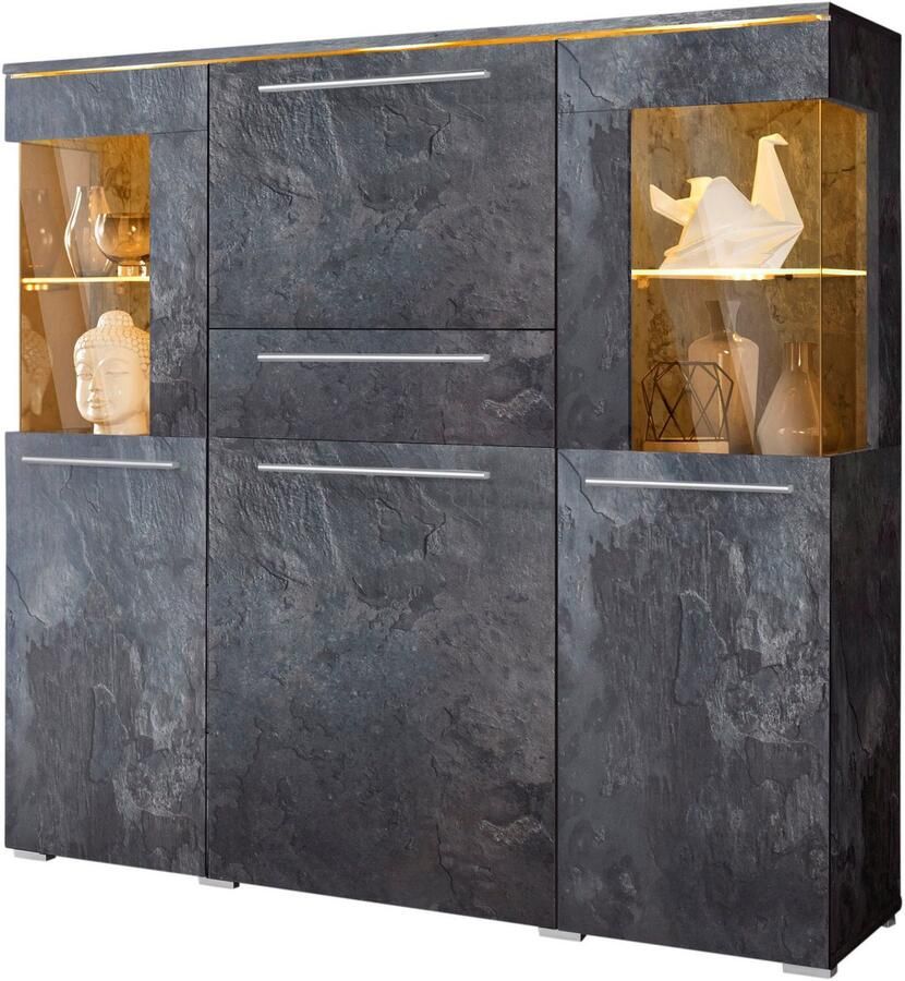 INOSIGN Highboard India breedte 130cm stijlvolle hoge kast met 3 deuren klep en lade - Foto 2