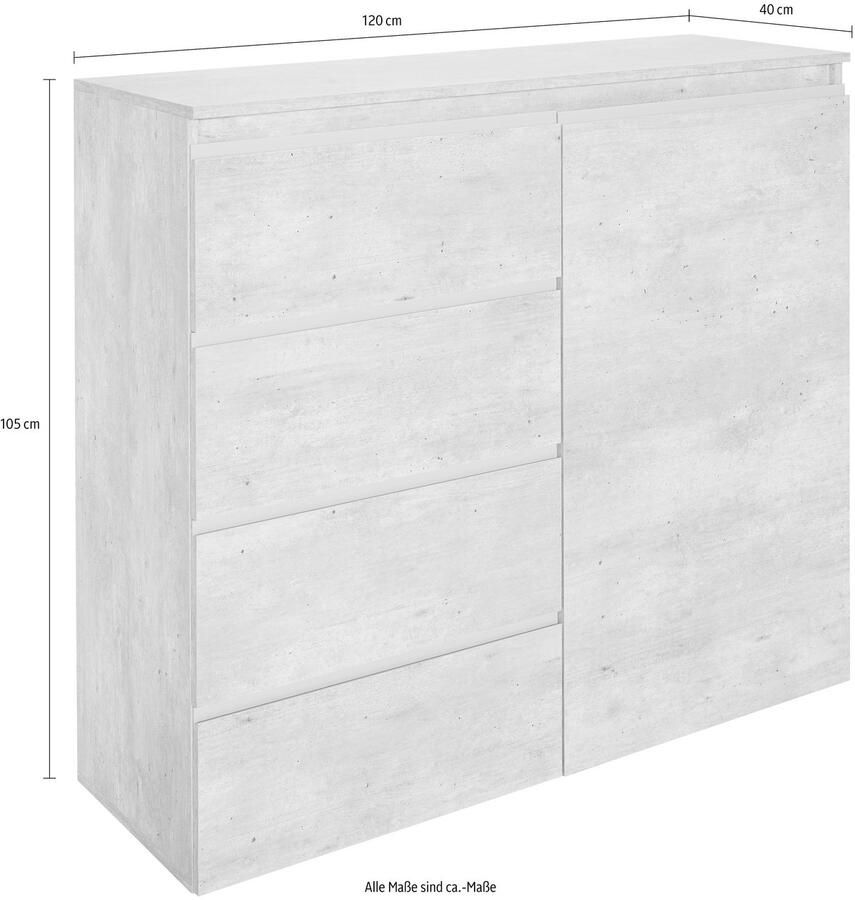 INOSIGN Highboard Magic highboard hoge kast hoge commode met 1 deur en 4 lades hoogglans gelakt breedte 120