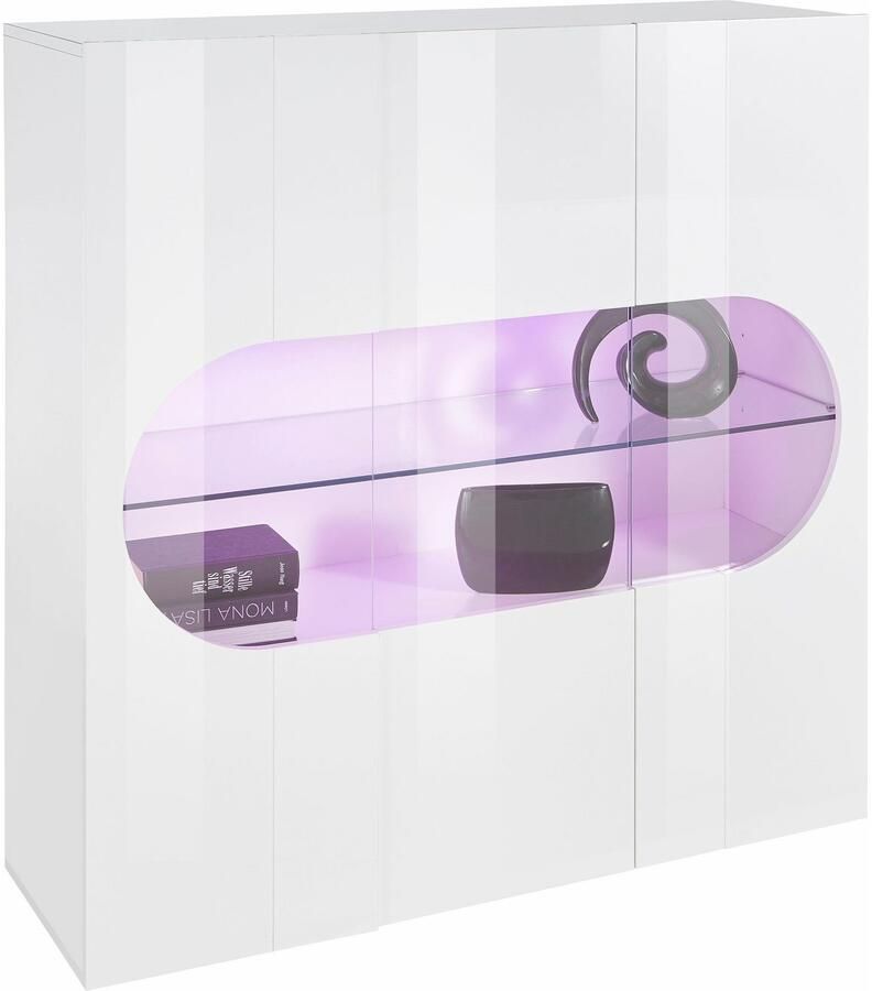 INOSIGN Highboard Real highboard commode kast met 3 deuren volledig hoogglans gelakt met 3 deuren waarvan 2 van glas met een grote glazen plank hoogte 121 - Foto 4