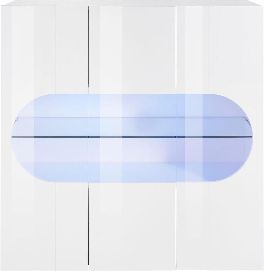 INOSIGN Highboard Real highboard commode kast met 3 deuren volledig hoogglans gelakt met 3 deuren waarvan 2 van glas met een grote glazen plank hoogte 121