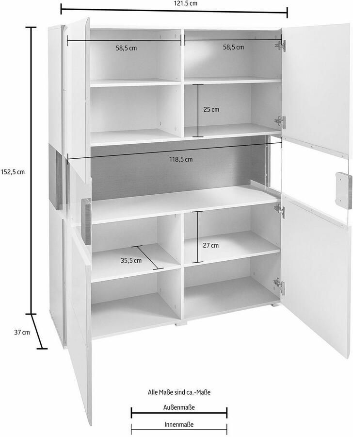 INOSIGN Highboard Toledo breedte 121 5 cm modieuze hoge kast met 2 deuren - Foto 2