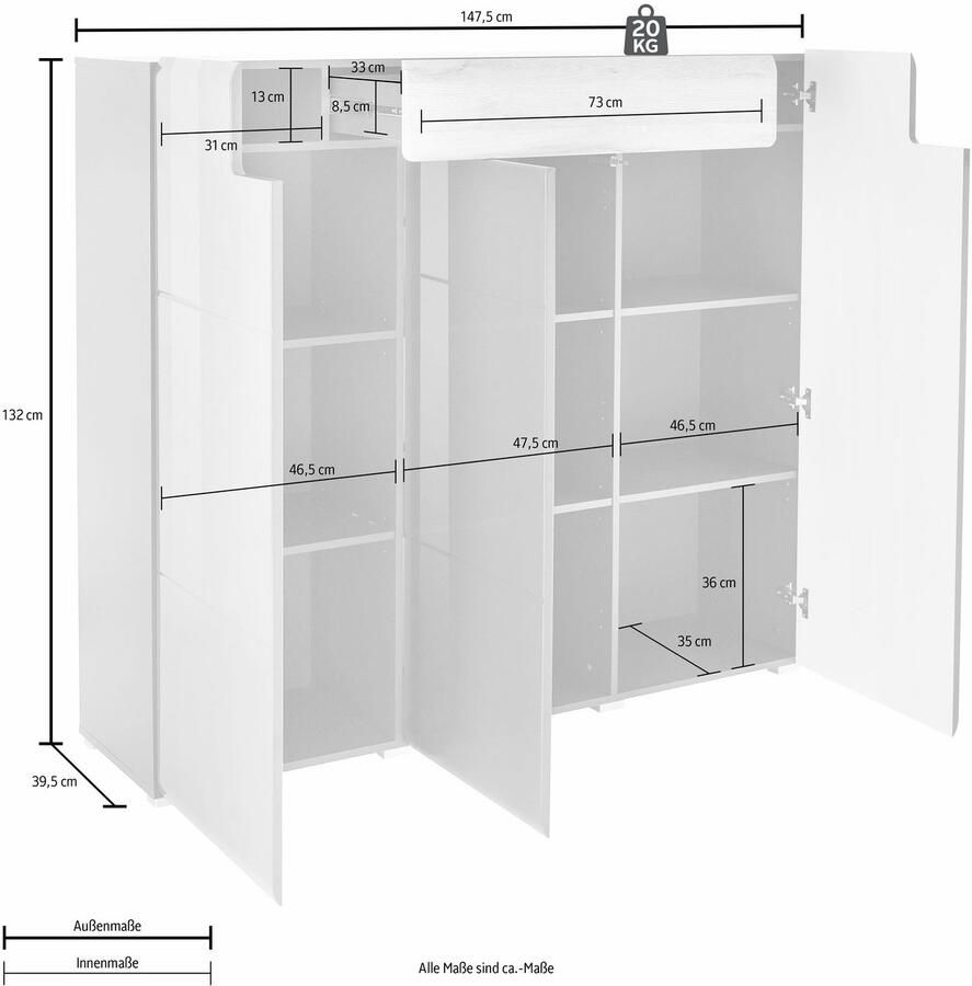INOSIGN Highboard Toledo breedte 147 5 cm modieuze hoge kast met 3 deuren 1 lade