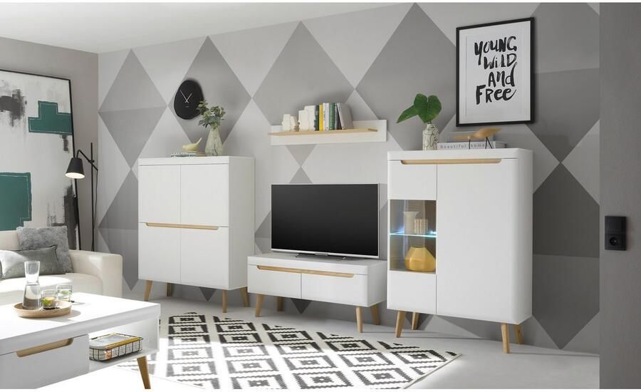 INOSIGN Wandmeubel Torge wandmeubel kastwand mediawand woonkamer-set bevat 1 vitrine 1 lowboard 1 highboard + 1 wandplank 344 cm breed (set 4-delig) - Foto 6