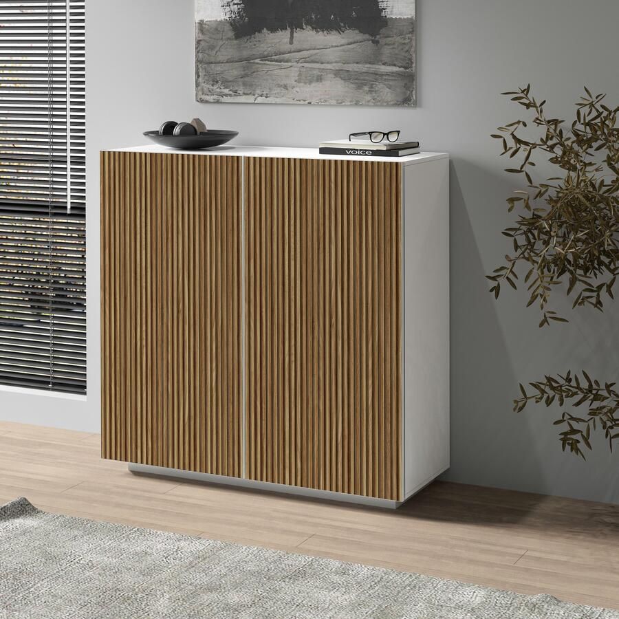 INOSIGN Highboard Vega Highboard Ladekast 120 cm met 2 deuren fronten met groeven-look - Foto 12