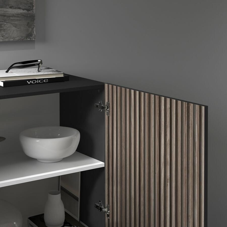 INOSIGN Highboard Vega Highboard Ladekast 120 cm met 2 deuren fronten met groeven-look - Foto 3