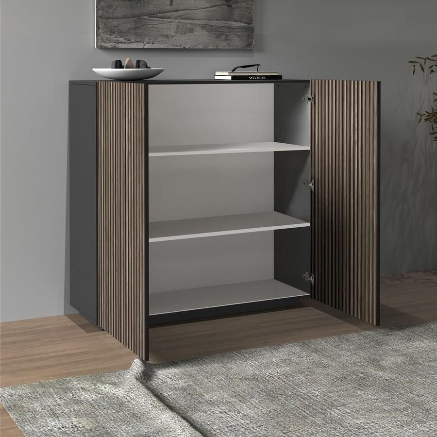 INOSIGN Highboard Vega Highboard Ladekast 120 cm met 2 deuren fronten met groeven-look - Foto 5