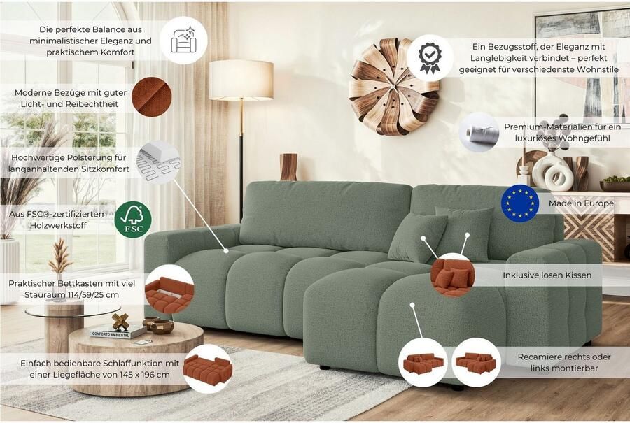 INOSIGN Hoekbank FELICI slaapbank 233cm L-vorm met recamiere aan beide zijden monteerbaar - Foto 2