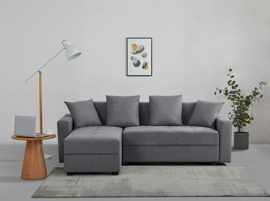 INOSIGN Hoekbank KILLAM 217 cm L-vorm met slaapfunctie en bedlade Recamière rechts links monteerbaar in cord en geweven stof