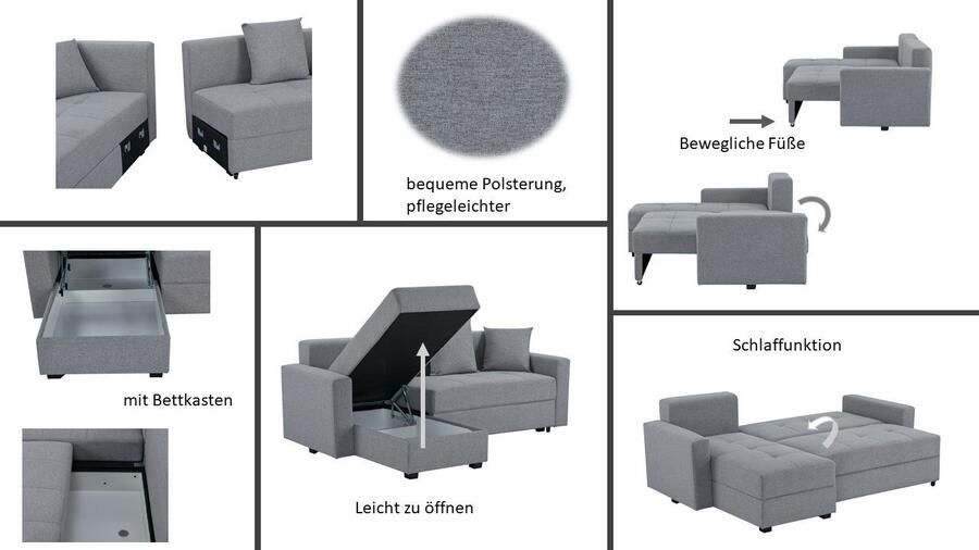 INOSIGN Hoekbank KILLAM 217 cm L-vorm met slaapfunctie en bedlade Recamière rechts links monteerbaar in cord en geweven stof - Foto 8