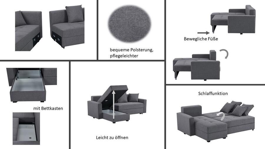 INOSIGN Hoekbank KILLAM 217 cm L-vorm met slaapfunctie en bedlade Recamière rechts links monteerbaar in cord en geweven stof - Foto 9