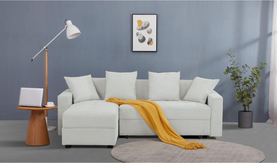 INOSIGN Hoekbank KILLAM 217 cm L-vorm met slaapfunctie en bedlade Recamière rechts links monteerbaar in cord en geweven stof - Foto 8