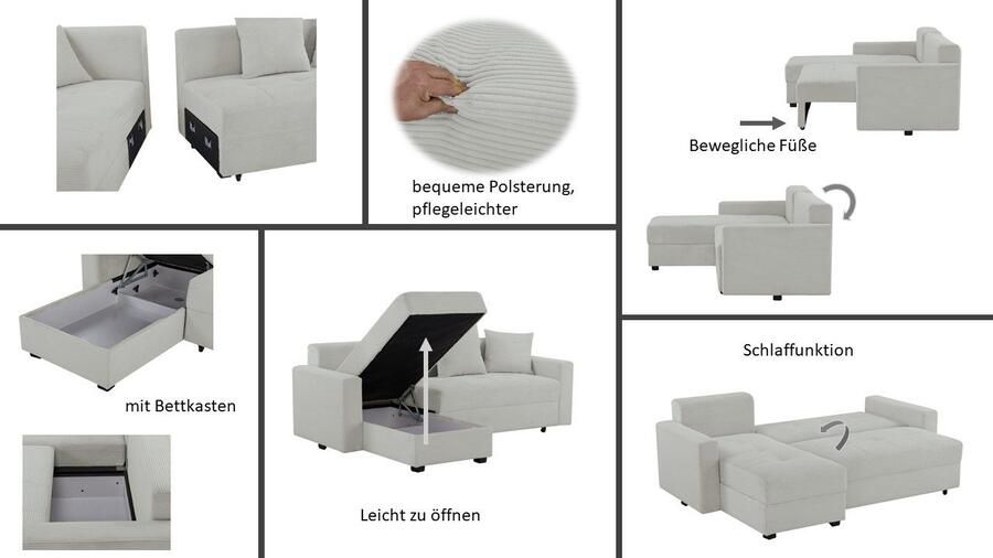 INOSIGN Hoekbank KILLAM 217 cm L-vorm met slaapfunctie en bedlade Recamière rechts links monteerbaar in cord en geweven stof - Foto 9