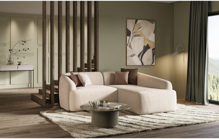 INOSIGN Hoekbank Nergal compacte afmetingen Breedte 216cm organisch design L-vorm Modern ontwerp eenvoudige uitstraling stijlvolle blikvanger in de woonkamer