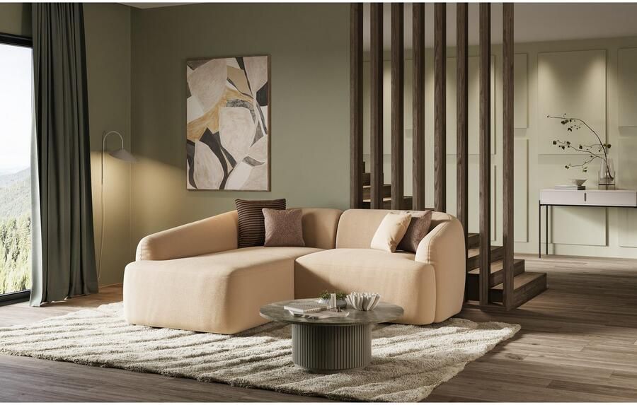 INOSIGN Hoekbank Nergal compacte afmetingen Breedte 216cm organisch design L-vorm Modern ontwerp eenvoudige uitstraling stijlvolle blikvanger in de woonkamer