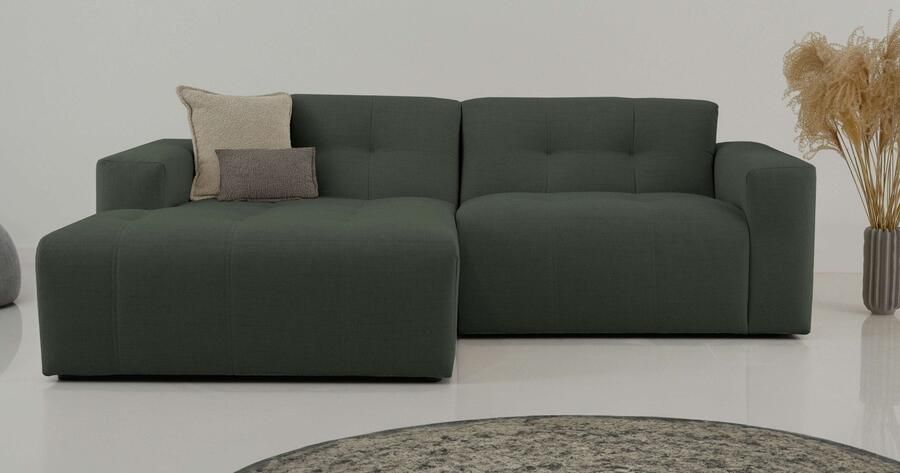 INOSIGN Hoekbank Tapley Breedte 221 cm L-vorm fijne structuur met knoopstiksel vloerhoog - Foto 3