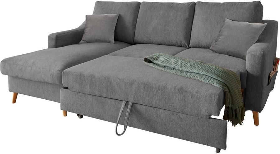 INOSIGN Hoekbank Valentina L-vorm 2 sierkussens met zijvak uittrekbare matrasbodem bedbox - Foto 5