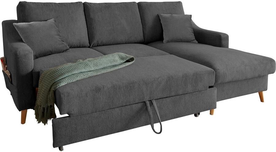 INOSIGN Hoekbank Valentina L-vorm 2 sierkussens met zijvak uittrekbare matrasbodem bedbox - Foto 6