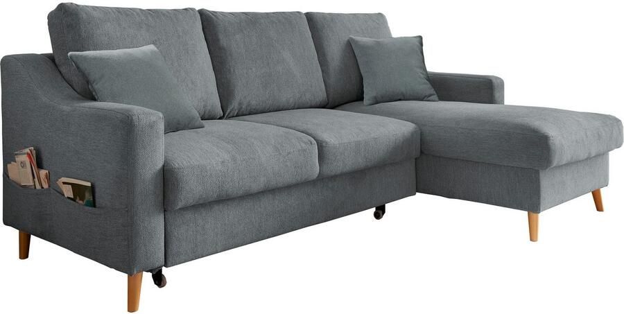 INOSIGN Hoekbank Valentina L-vorm 2 sierkussens met zijvak uittrekbare matrasbodem bedbox - Foto 5