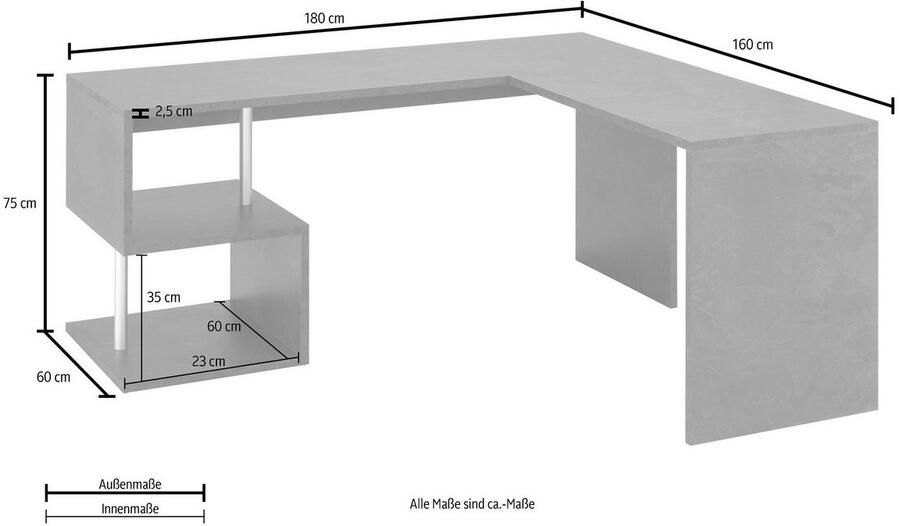 INOSIGN Hoekbureau Esse Bureau in modern design met of zonder monitorsteun breedte 180 160 cm made in italy - Foto 2