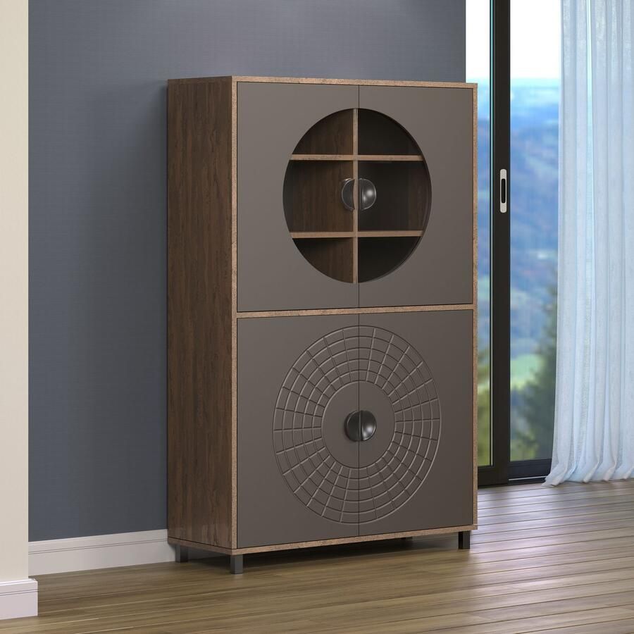 INOSIGN Hoge kast Fusion Vitrine met bijzonder cirkelpatroon huwelijkskast in vintage-look (1 stuk)