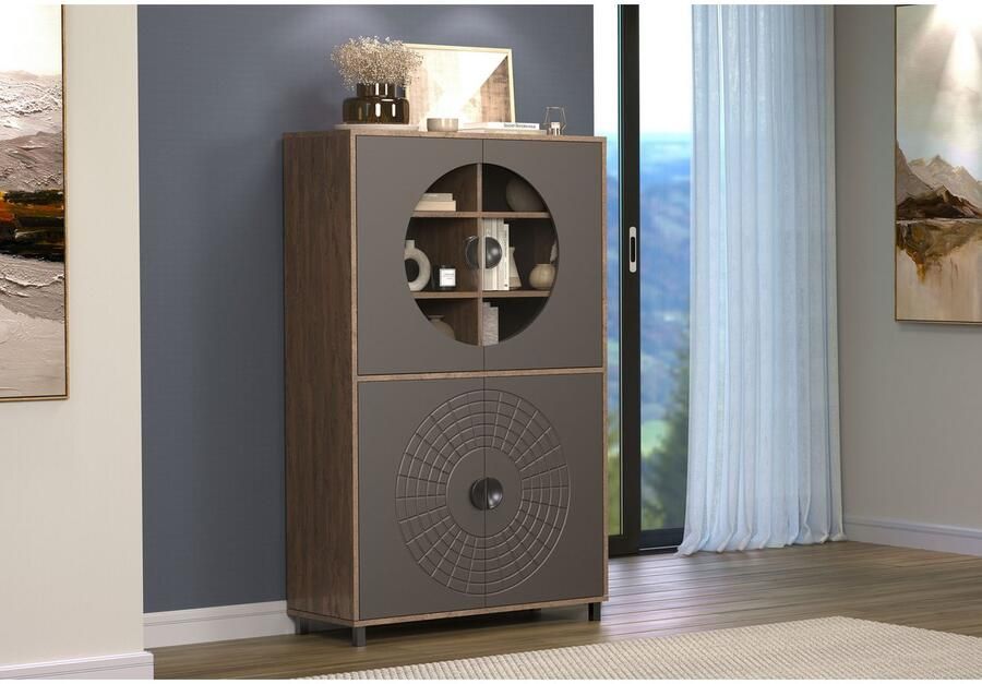 INOSIGN Hoge kast Fusion Vitrine met bijzonder cirkelpatroon huwelijkskast in vintage-look (1 stuk) - Foto 5