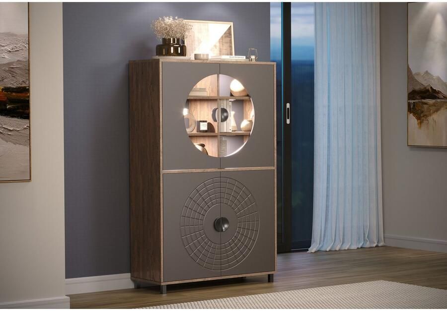 INOSIGN Hoge kast Fusion Vitrine met bijzonder cirkelpatroon huwelijkskast in vintage-look (1 stuk) - Foto 6