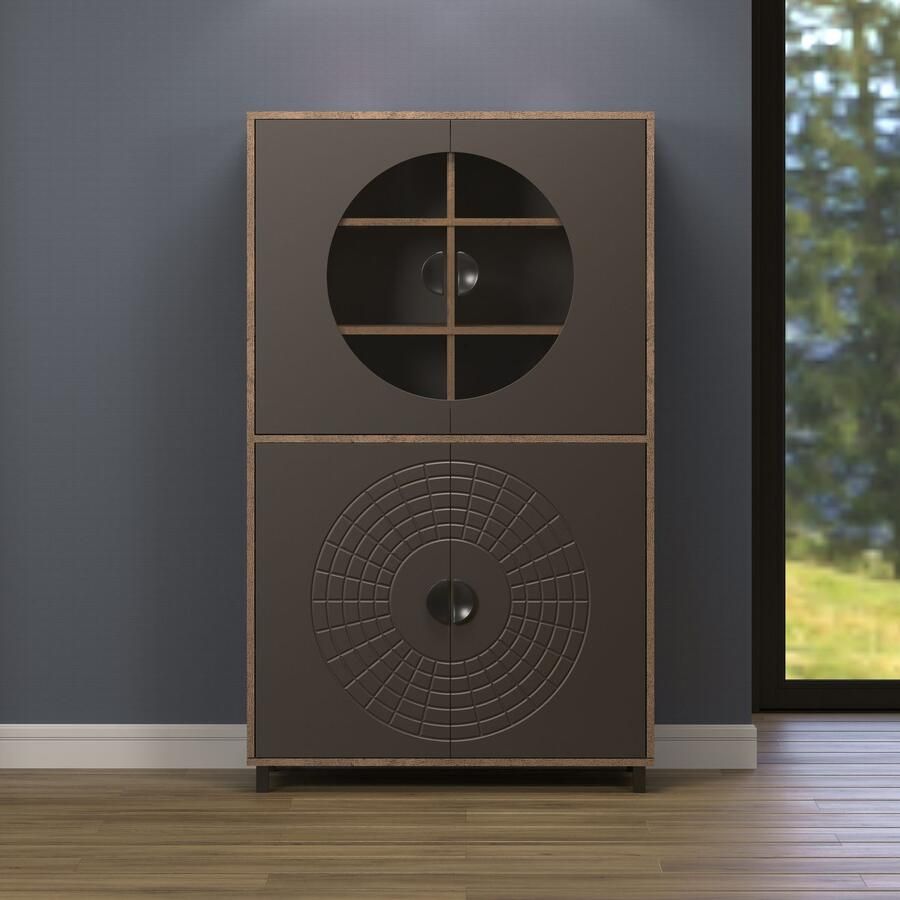 INOSIGN Hoge kast Fusion Vitrine met bijzonder cirkelpatroon huwelijkskast in vintage-look (1 stuk) - Foto 4