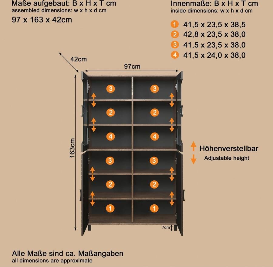 INOSIGN Hoge kast Fusion Vitrine met bijzonder cirkelpatroon huwelijkskast in vintage-look (1 stuk) - Foto 4