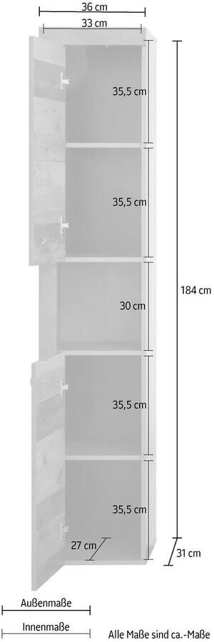 INOSIGN Hoge kast Ilana Badkamerkast in moderne industriële stijl afmetingen (B D H) 36 31 184 cm - Foto 3
