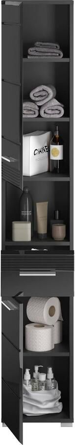 INOSIGN Hoge kast Malmö Breedte 30 cm 2 deuren 1 lade 1 open vak MDF-front in verschillende kleuren verkrijgbaar badkamermeubels badkamerkast kast badkamer - Foto 8