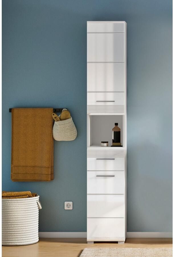 INOSIGN Hoge kast Malmö Breedte 30 cm 2 deuren 1 lade 1 open vak MDF-front in verschillende kleuren verkrijgbaar badkamermeubels badkamerkast kast badkamer - Foto 4