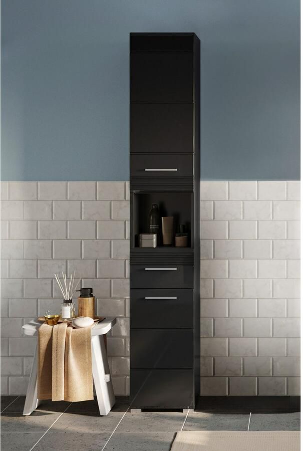 INOSIGN Hoge kast Malmö Breedte 30 cm 2 deuren 1 lade 1 open vak MDF-front in verschillende kleuren verkrijgbaar badkamermeubels badkamerkast kast badkamer - Foto 4