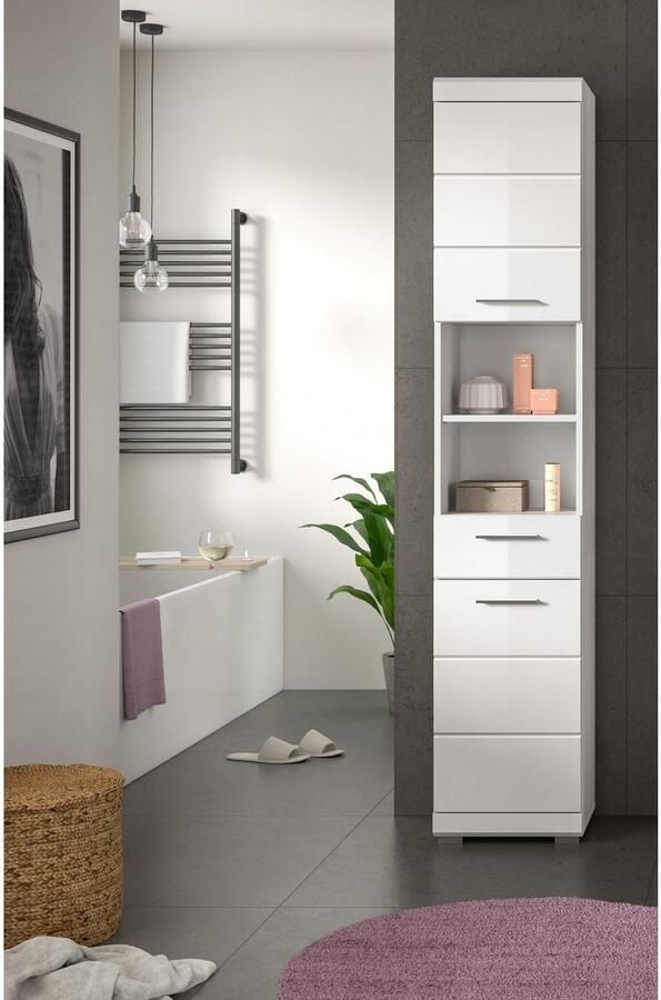INOSIGN Hoge kast Siena breedte 37 cm 2 deuren 1 lade 2 open vakken MDF-front in verschillende kleuren verkrijgbaar badkamermeubels badkamerkast kast badkamer (1 stuk) - Foto 6