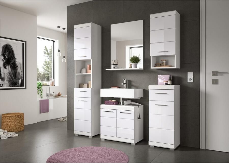 INOSIGN Hoge kast Siena breedte 37 cm 2 deuren 1 lade 2 open vakken MDF-front in verschillende kleuren verkrijgbaar badkamermeubels badkamerkast kast badkamer (1 stuk) - Foto 3