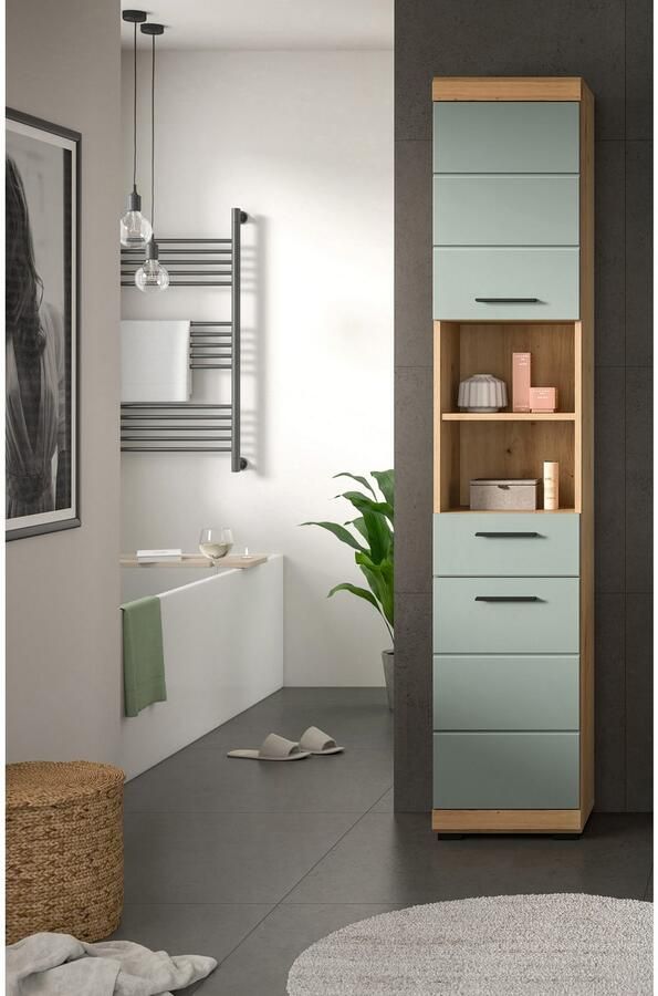 INOSIGN Hoge kast Siena breedte 37 cm 2 deuren 1 lade 2 open vakken MDF-front in verschillende kleuren verkrijgbaar badkamermeubels badkamerkast kast badkamer (1 stuk) - Foto 6
