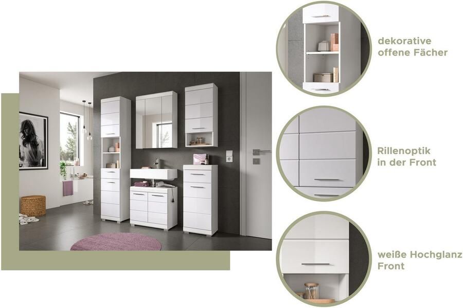 INOSIGN Spiegelkast Siena breedte 60 cm incl. verlichting 3 spiegelt deuren 9 vakken in verschillende kleuren verkrijgbaar badkamermeubels spiegel badkamerkast badkamer (set) - Foto 6