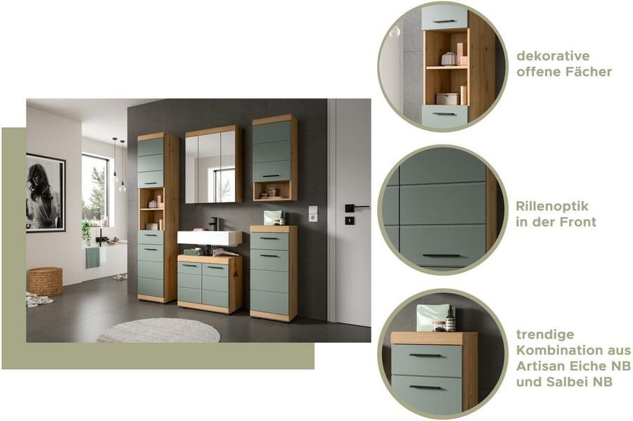 INOSIGN Onderkast Siena breedte 37 cm 1 deur 1 lade 2 vakken MDF-front in verschillende kleuren verkrijgbaar badkamermeubels badkamerkast commode badkamer (1 stuk) - Foto 6