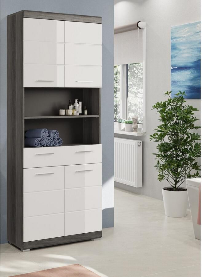 INOSIGN Hoge kast Siena breedte 74 cm 4 deuren 1 lade 2 open vakken MDF-front in verschillende kleuren verkrijgbaar badkamermeubels badkamerkast kast badkamer