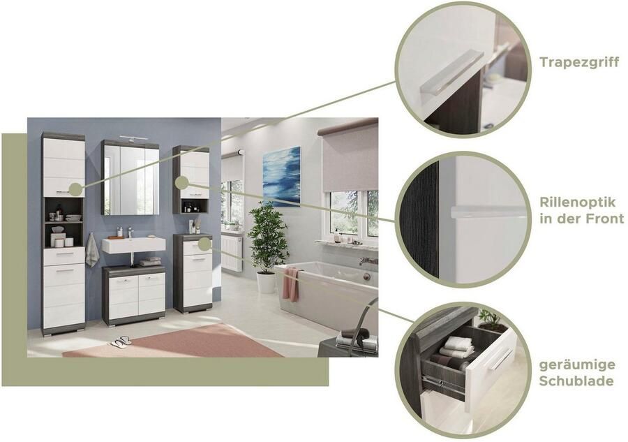 INOSIGN Hoge kast Siena breedte 74 cm 4 deuren 1 lade 2 open vakken MDF-front in verschillende kleuren verkrijgbaar badkamermeubels badkamerkast kast badkamer - Foto 2