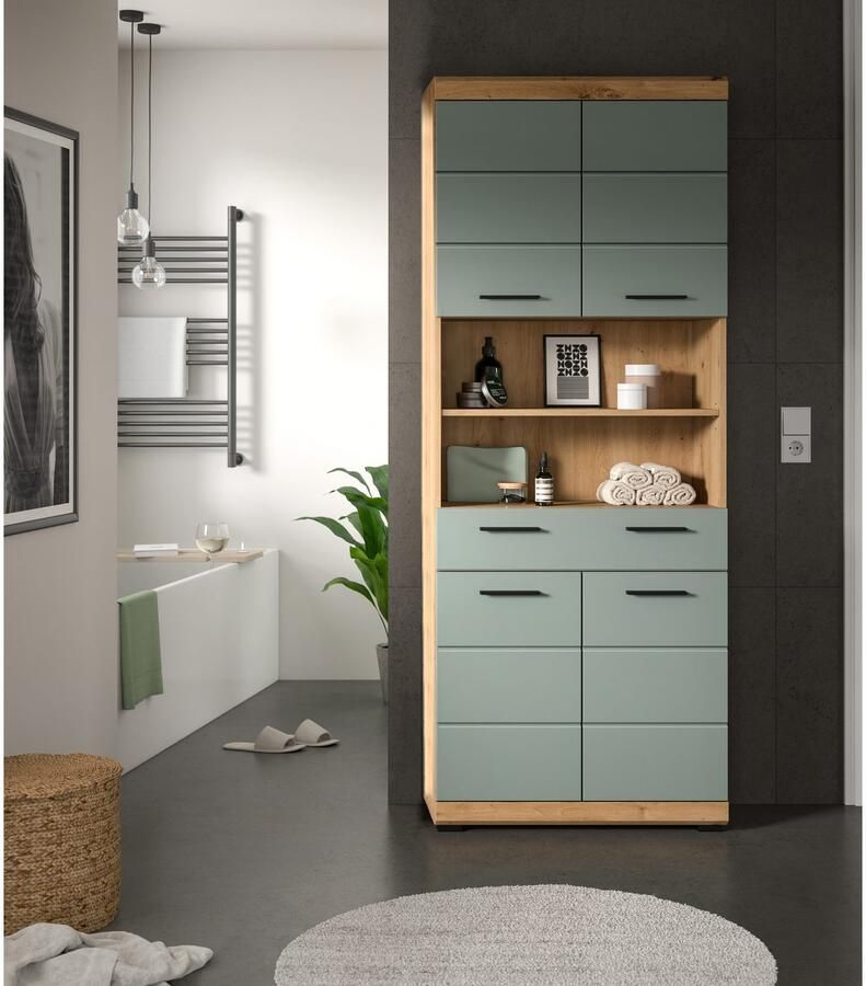 INOSIGN Hoge kast Siena breedte 74 cm 4 deuren 1 lade 2 open vakken MDF-front in verschillende kleuren verkrijgbaar badkamermeubels badkamerkast kast badkamer