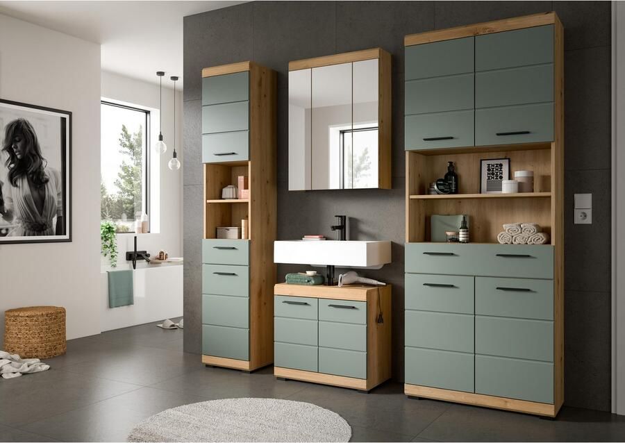 INOSIGN Hoge kast Siena breedte 74 cm 4 deuren 1 lade 2 open vakken MDF-front in verschillende kleuren verkrijgbaar badkamermeubels badkamerkast kast badkamer - Foto 3