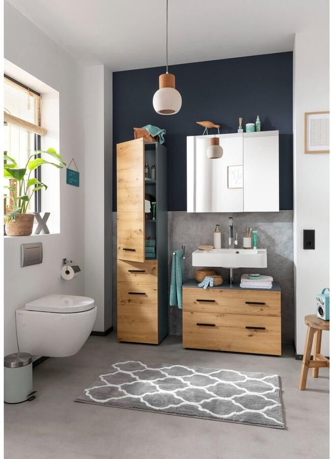 INOSIGN Wastafelonderkast Skara met klep en lade zwarte grepen breedte 80 cm hoogte 55 cm - Foto 4