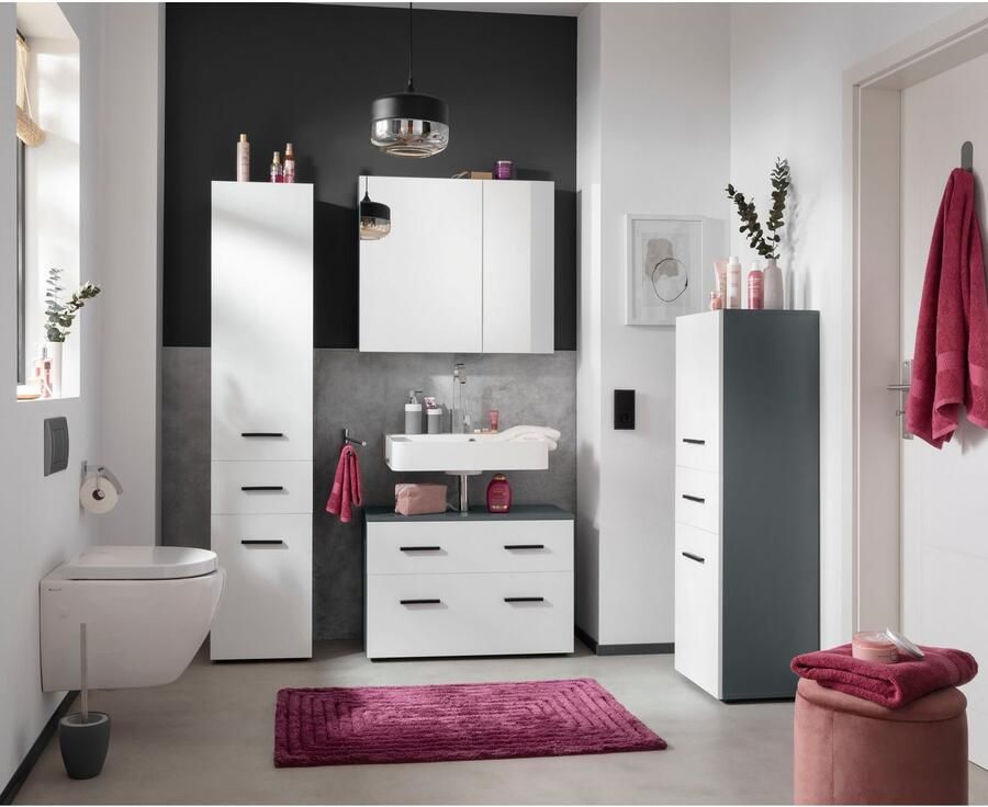 INOSIGN Wastafelonderkast Skara met klep en lade zwarte grepen breedte 80 cm hoogte 55 cm