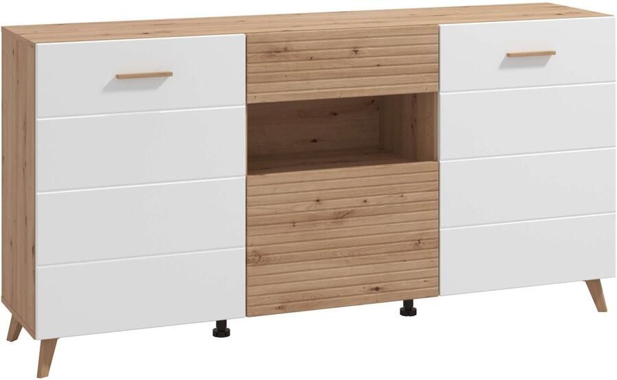 INOSIGN Kast Bretagna sideboard ladekast breedte 173 cm veel opbergruimte met houten grepen met drie planken in artisan eik - Foto 7