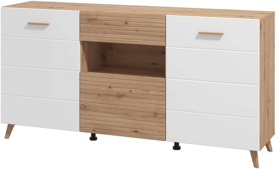 INOSIGN Kast Bretagna sideboard ladekast breedte 173 cm veel opbergruimte met houten grepen met drie planken in artisan eik - Foto 3